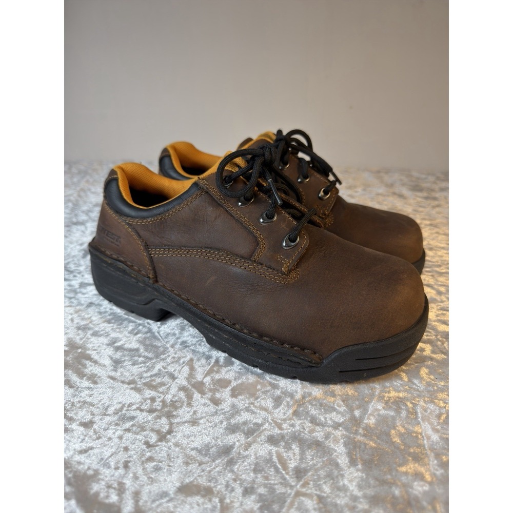Hytest Womens Size 9 Wide Safety Toe Work Shoes Brown Leather Slip‎ Resistant